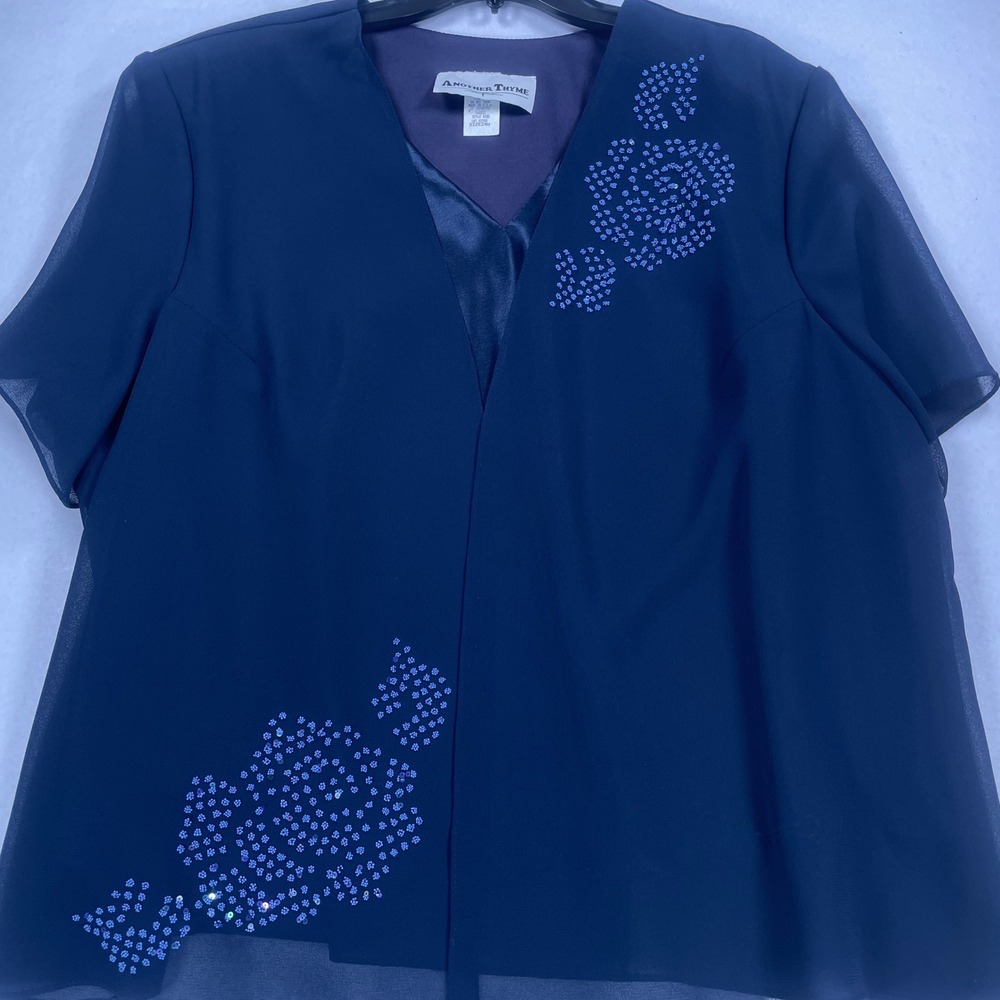 Another Thyme Navy Blue Sequin Floral Skirt Set Womens Plus Size 24W 2pc Chiffon
